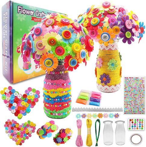 7july Crafts for Girls Ages 6-10 Make Your Own Flower Bouquet with Buttons and Felt Flowers, Vase Art and Craft for Children - DIY Activity Christmas Birthday Gift for Girls Age 6 7 8 9 10 Year Old in Kuwait