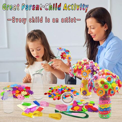 7july Crafts for Girls Ages 6-10 Make Your Own Flower Bouquet with Buttons and Felt Flowers, Vase Art and Craft for Children - DIY Activity Christmas Birthday Gift for Girls Age 6 7 8 9 10 Year Old in Kuwait