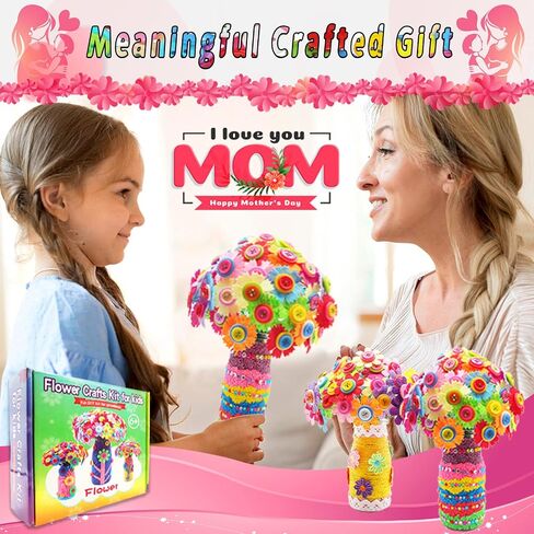 7july Crafts for Girls Ages 6-10 Make Your Own Flower Bouquet with Buttons and Felt Flowers, Vase Art and Craft for Children - DIY Activity Christmas Birthday Gift for Girls Age 6 7 8 9 10 Year Old in Kuwait