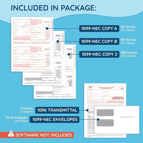 Blue Summit Supplies 1099 NEC Tax نماذج 2020، 50 4 مجموعة نماذج ضرائب الجزء، متوافقة مع كتب كويك بوك وبرامج المحاسبة، تتضمن 50 ظرف ذاتي الختم in Kuwait
