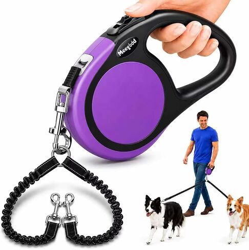 Double Retractable Dog Leash for Two Dogs Up to 115 lbs - 18.6 ft Coupler Leashes for Small Medium Dogs - One Locked System, Non Slip Grip, Tangle Free in Saudi Arabia
