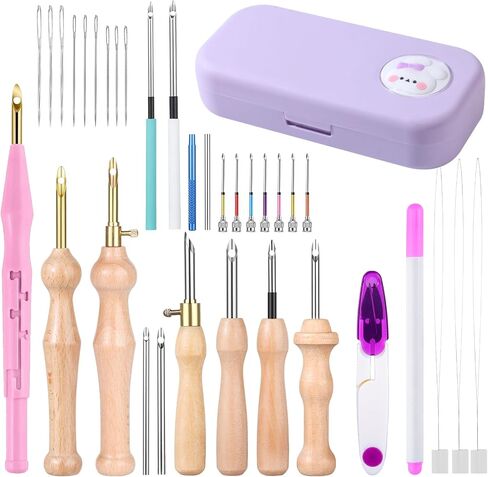 37Pcs Punch Needle Kit, Punch Needle Tools Set with Storage(Purple) in Saudi Arabia