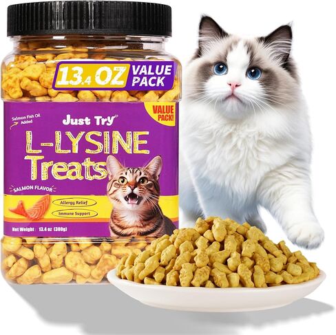 Just Try 13.4 OZ Crunchy Cat Treats Catnip Treats for Cats with Digestive Support, Natural Ingredients Kitten Treats with Real Salmon, Healthy Feline Snacks Training Biscuits Dental Care in Kuwait