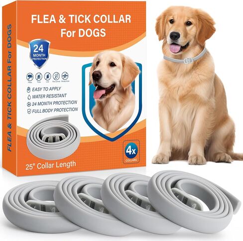 4 Pack Flea and Tick Collar for Dogs - 25" Adjustable Collar Fits Dogs, Long-Lasting 24-Month Protection for Small, Medium, and Large Dog – Waterproof Flea Tick Prevention in Kuwait