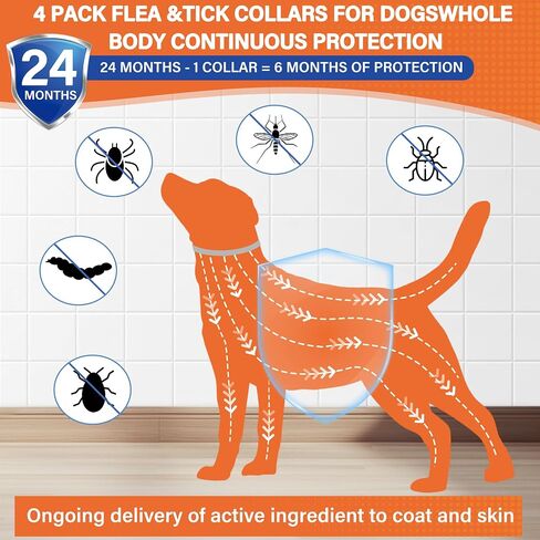 4 Pack Flea and Tick Collar for Dogs - 25" Adjustable Collar Fits Dogs, Long-Lasting 24-Month Protection for Small, Medium, and Large Dog – Waterproof Flea Tick Prevention in Kuwait