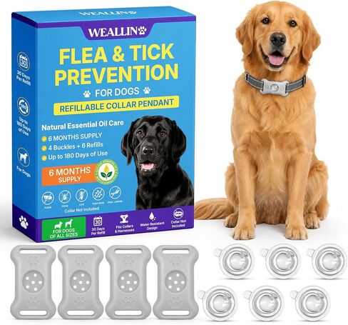 Flea Collar for Dogs, Refillable Collar Pendant 4 Clips + 6 Refills, Black in Saudi Arabia
