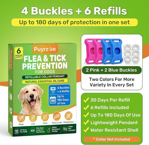 Puyrzoe Flea Collar for Dogs Pendant, 6 Refills Dog Flea Collar Pendant Tag in Saudi Arabia