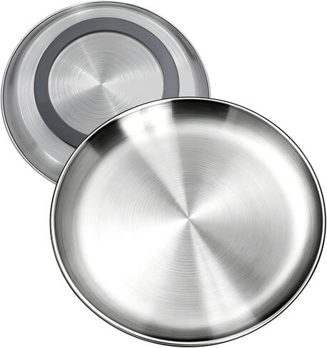 2-Pack Stainless Steel Basic Cat Bowls, Whisker-Friendly Thickened 6.7" Shallow Food Plates, 3M Adhesive Non-Slip Fixed Base, for Home/Outdoor Use with All Foods for Cats, Kittens & Small Pets in Kuwait