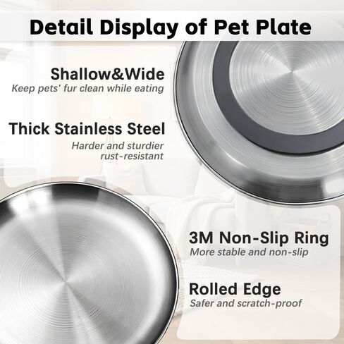 2-Pack Stainless Steel Basic Cat Bowls, Whisker-Friendly Thickened 6.7" Shallow Food Plates, 3M Adhesive Non-Slip Fixed Base, for Home/Outdoor Use with All Foods for Cats, Kittens & Small Pets in Kuwait