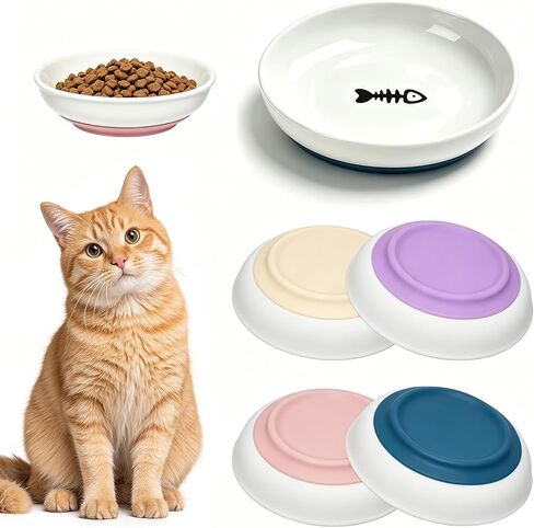 [4 Pack] Ceramic Cat Bowls, Cat Dishes with Non-Slip Silicone Bottom in Saudi Arabia