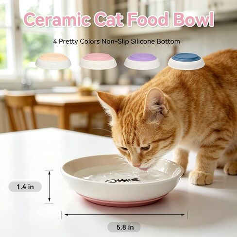 [4 Pack] Ceramic Cat Bowls, Cat Dishes with Non-Slip Silicone Bottom in Saudi Arabia