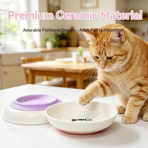 [4 Pack] Ceramic Cat Bowls, Cat Dishes with Non-Slip Silicone Bottom in Saudi Arabia