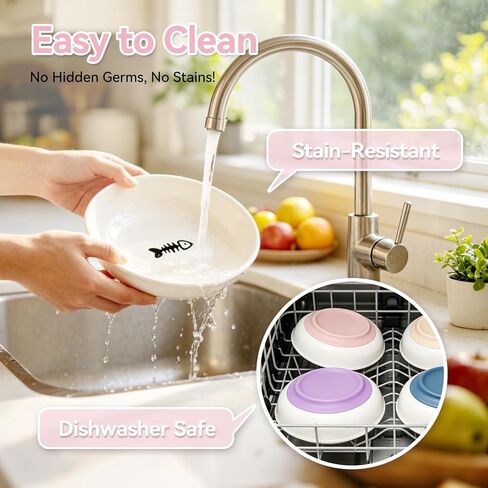 [4 Pack] Ceramic Cat Bowls, Cat Dishes with Non-Slip Silicone Bottom in Saudi Arabia