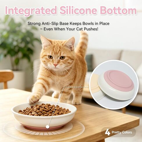 [4 Pack] Ceramic Cat Bowls, Cat Dishes with Non-Slip Silicone Bottom in Saudi Arabia