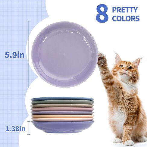 [8 Pack] Ceramic Cat Food Bowl, Colorful Cat Bowls Whisker-Friendly, 5.9" Shallow Wide Kitten Plates, Easy to Clean Indoor Feeding Dishes in Saudi Arabia