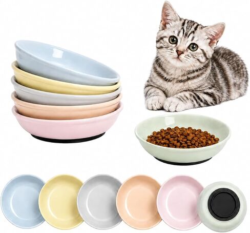 Ceramic Cat Food Bowls Set of 6, 5.6 Inch Wide Shallow Cat Bowls, Whisker Friendly Plates, 5.3 oz (185 ml), Microwave & Dishwasher Safe for Multi-Pet Homes in Saudi Arabia