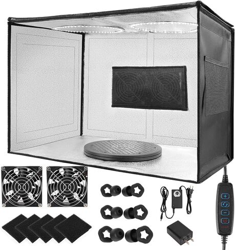 24x16x16 Airbrush Booth,Paint Booth with Dual Exhaust Fans&LED Lights,3 Pack Anti-Noise Earplugs,5Filters Pad&360°Turntable Airbrush kit -Paint Tent for Spray Painting,Craft Model Making-Black in Saudi Arabia