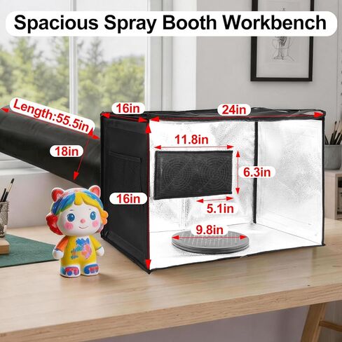24x16x16 Airbrush Booth,Paint Booth with Dual Exhaust Fans&LED Lights,3 Pack Anti-Noise Earplugs,5Filters Pad&360°Turntable Airbrush kit -Paint Tent for Spray Painting,Craft Model Making-Black in Saudi Arabia