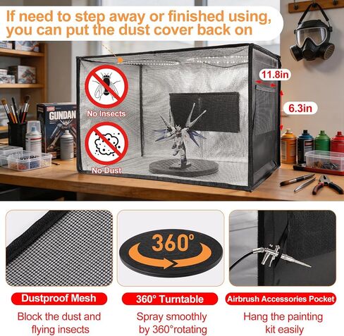 24x16x16 Airbrush Booth,Paint Booth with Dual Exhaust Fans&LED Lights,3 Pack Anti-Noise Earplugs,5Filters Pad&360°Turntable Airbrush kit -Paint Tent for Spray Painting,Craft Model Making-Black in Saudi Arabia