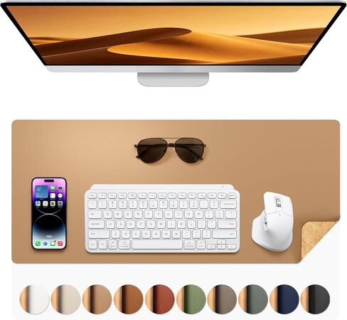 Aothia Dual-Sided Desk Pad - Leather Desk Mat, Natural Cork Desk Pad Protector, Large Mouse Pad for Desk, Waterproof Desk Blotter Pad, Desk Writing Pad for Office Work/Home, Coffee (35.4" x 15.7") in Kuwait