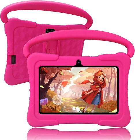 Tablet Kids 7 inch with Shockproof Case, 1GB RAM 32GB ROM, Android Toddler Tablet with Bluetooth, WiFi, GMS, Parental Control, Educational, Games(Pink in Saudi Arabia