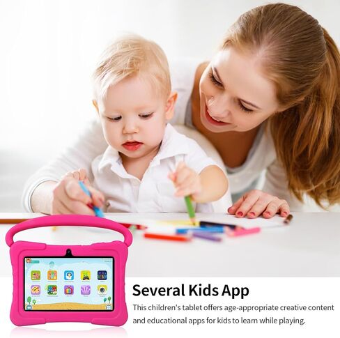 Tablet Kids 7 inch with Shockproof Case, 1GB RAM 32GB ROM, Android Toddler Tablet with Bluetooth, WiFi, GMS, Parental Control, Educational, Games(Pink in Saudi Arabia