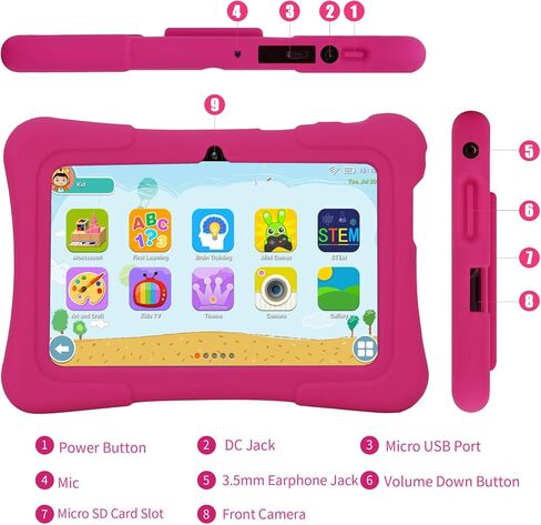 7 Inch Kids Tablet, Android Tablet for Kids, 32GB+512GB Expand Pink in Saudi Arabia