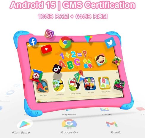 Fivahiva Kids Tablet 10 inch, Android 15 Tablet for Kids, 10GB RAM 64GB ROM, Octa-Core, Ad-Free Content, Large HD IPS Display, WiFi 6, Dual Camera, Bluetooth 5.0 Great Gift for Toddler(Pink) in Saudi Arabia
