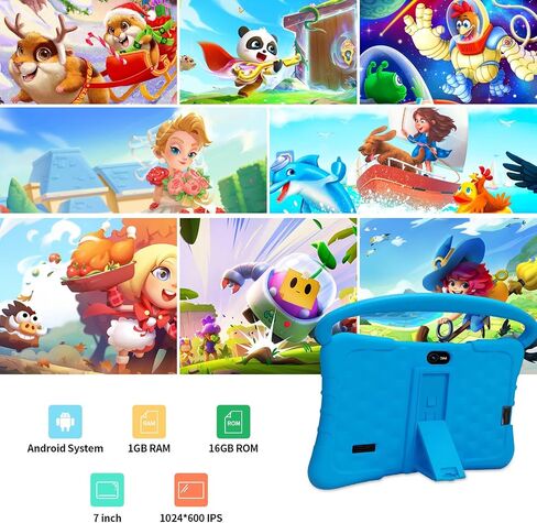 Tablet Kids 7 inch with Shockproof Case, 1GB RAM 32GB ROM, Android Toddler Tablet with Bluetooth,GMS, WiFi,Parental Control, Educational, Games(Blue) in Saudi Arabia