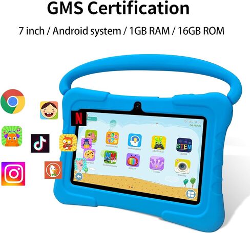 Tablet Kids 7 inch with Shockproof Case, 1GB RAM 32GB ROM, Android Toddler Tablet with Bluetooth,GMS, WiFi,Parental Control, Educational, Games(Blue) in Saudi Arabia