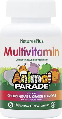 NaturesPlus Animal Parade Children's Chewable Multivitamin - 180 Animal-Shaped Tablets - Natural Assorted Flavors - Vegetarian, Gluten Free - 90 Servings in Saudi Arabia