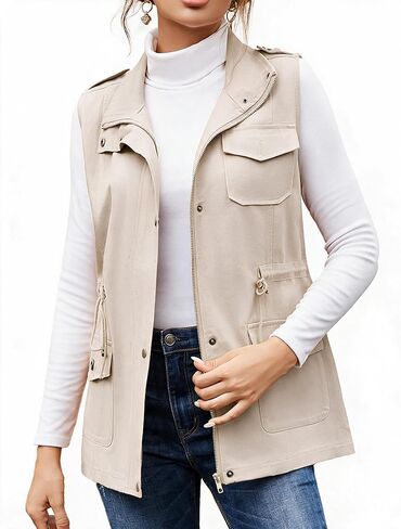 Beyove Womens Lightweight Sleeveless Military Anorak Cargo Vest No Hood in Kuwait