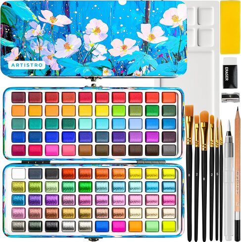 ARTISTRO Watercolor Paint Set with Palette & Brush Pens - 100 Colors in Kuwait