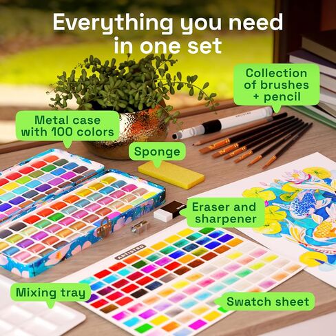 ARTISTRO Watercolor Paint Set with Palette & Brush Pens - 100 Colors in Kuwait