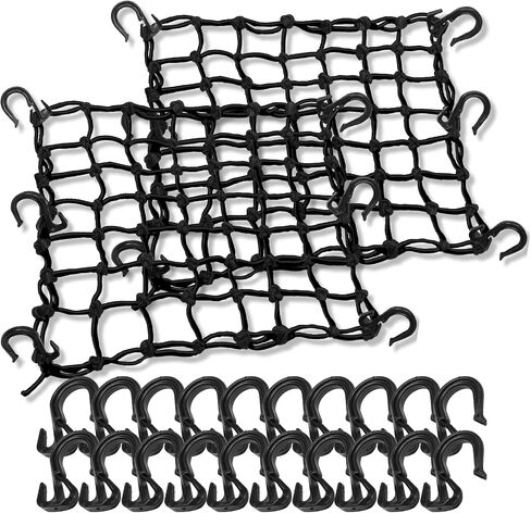 2 Pack 15"X15" Motorcycle Cargo Net Stretches to 30"x30", 2"x2" Tight Mesh,Total 20 Hooks, Cargo Nets for Motorcycle Luggage Bike Basket, Luggage Rack ATV Rack Snowmobile Cargo Helmet Net in Kuwait