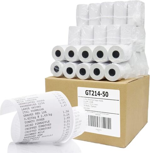 لفة إيصالات ورقية حرارية من Gorilla Supply مقاس 2-1/4 بوصة × 50 بوصة خالية من مادة BPA، 50 لفة in Kuwait