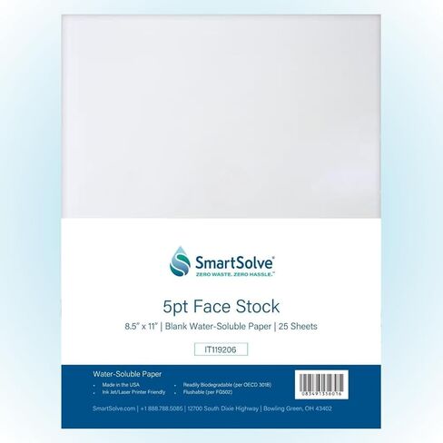 SmartSolve Water-Soluble 5pt CardStock, White, IT119206, Dissolves Quickly In Water, Biodegradable, Printable, Craft, Confidential Document, Memorial Letter, Letter Size, 8.5" x 11", 25 Sheets in Kuwait