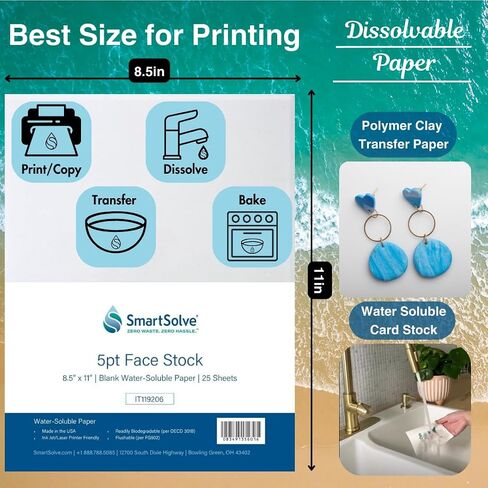 SmartSolve Water-Soluble 5pt CardStock, White, IT119206, Dissolves Quickly In Water, Biodegradable, Printable, Craft, Confidential Document, Memorial Letter, Letter Size, 8.5" x 11", 25 Sheets in Kuwait