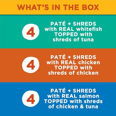 Meow Mix Paté & Shreds, Seafood & Poultry Wet Food Variety Pack, 12 Cups in Kuwait