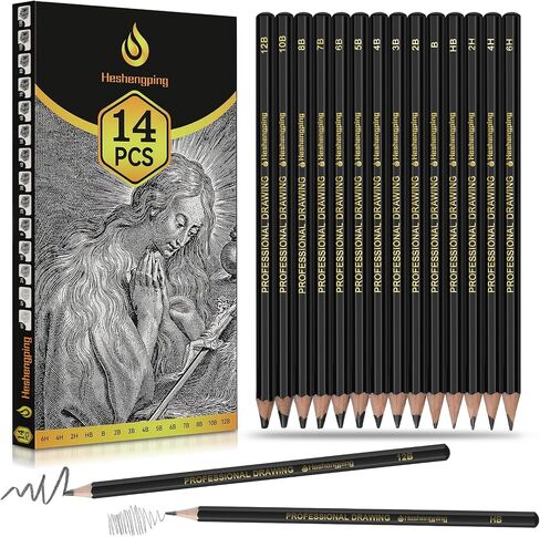 Heshengping Sketching Drawing Art Pencil Kit-50 Piece Set with 24 Color Pencils for Coloring Books, 14 Graphite 3 Charcoal Erasers Etc., Artist Supplies Ideal for Adult, family friend, Beginner in Kuwait