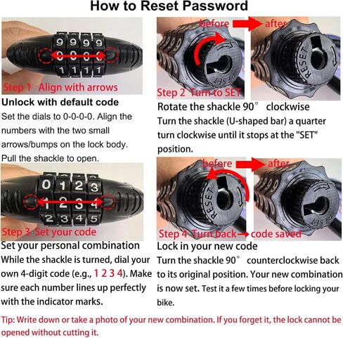 2 PACK Bike Locks Cable,Anti Theft Bicycle Lock Chain,4 Digit Security Resettable Bike Combination Lock Self Coiling Combination Cable Combo Bike Locks Without Mounting Bracket,2 Feetx1/2 Inch (Black) in Kuwait