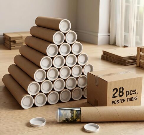 36 Pack Shipping Tubes with Caps, 2 x 12 Inch Cardboard Mailing Tubes for Posters, Art Prints and Blueprints, Heavy Duty Rigid Kraft Postal Tubes Bulk for Storage and Mailing (2" x 12.2") in Kuwait