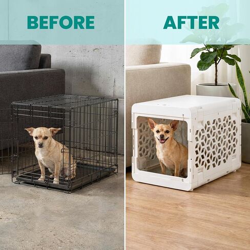 KindTail PAWD Collapsible Puppy and Dog Crate - Stylish Pet Kennel - Safe Indoor Kennel- Lightweight, Compact & Portable for Travel - Small White in Saudi Arabia