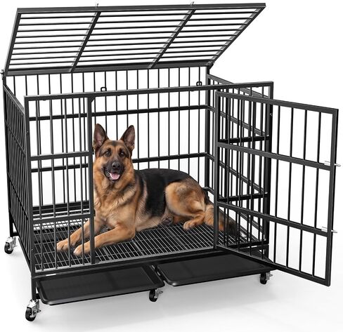 Powools 42 Inch Heavy-Duty Dog Crate Indestructible with Double Door in Saudi Arabia