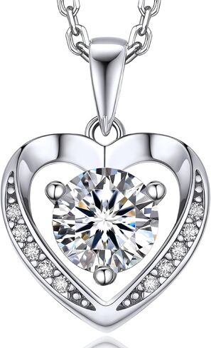 MomentWish Heart Necklaces for Women, 1 Carat Moissanite Pendant Necklace, D Color VVS1 Simulated Diamond 925 Sterling Silver Heart Pendant Necklace in Kuwait