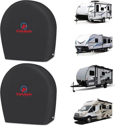 Comnova RV Tire Covers 4 Pack - 600D Tough Tire Wheel Cover Protector for RV, Truck, SUV, Trailer, Camper, Boat and Van, Heavy Duty & Waterproof Tire Cover, Fits Tire Diameters 23-25 Inch in Kuwait