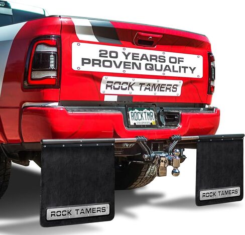 Rock Tamers 00110 - 2.5" Official Mudflap System - 2.5" Hitch Receiver - Hitch Mounted Mud Flaps to Protect What You Tow - Removeable and Adjustable-Black/Stainless Steel - 1 System in Saudi Arabia