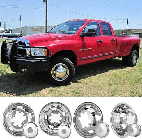 Kucaruce 4pcs Polished 17inch Stainless Steel Wheel Simulators,Front Rear 8 Lug with 5-Vent Holes Wheel Cover,fit for 2003-2019 Dodge Ram 3500 Truck 17R8 in Kuwait