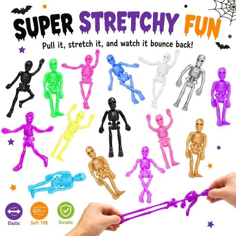 VKTEN 32 Pack Halloween Party Favors - 8 Styles TPR Stretchy Skeleton Toys with Tombstone Cards, Halloween Goodie Bag Stuffers, Trick or Treat Bag Fillers, Classroom Prizes, Pinata Stuffers for Kids in Saudi Arabia