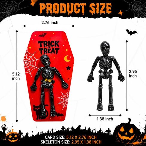 VKTEN 32 Pack Halloween Party Favors - 8 Styles TPR Stretchy Skeleton Toys with Tombstone Cards, Halloween Goodie Bag Stuffers, Trick or Treat Bag Fillers, Classroom Prizes, Pinata Stuffers for Kids in Saudi Arabia